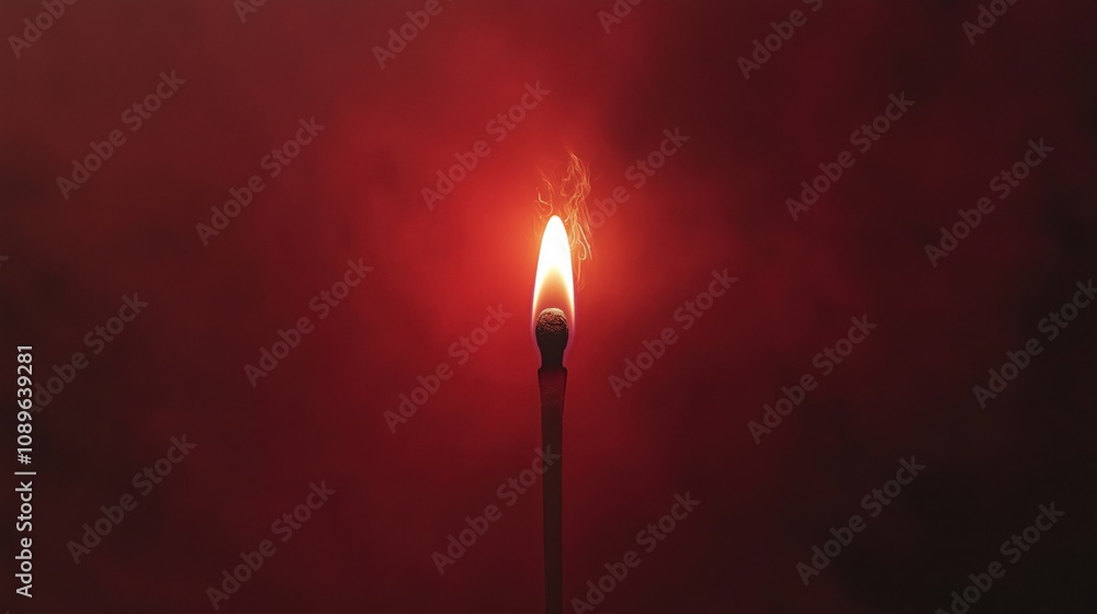 A close-up of a lit matchstick with a vibrant red background. A close-up of a lit matchstick with a vibrant red background.