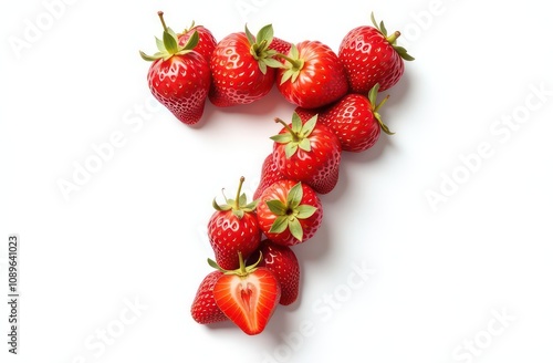 Intertwined fruits letter “7”, realist precision, high saturation, beautiful, inspiring, isolated, flat white background  photo