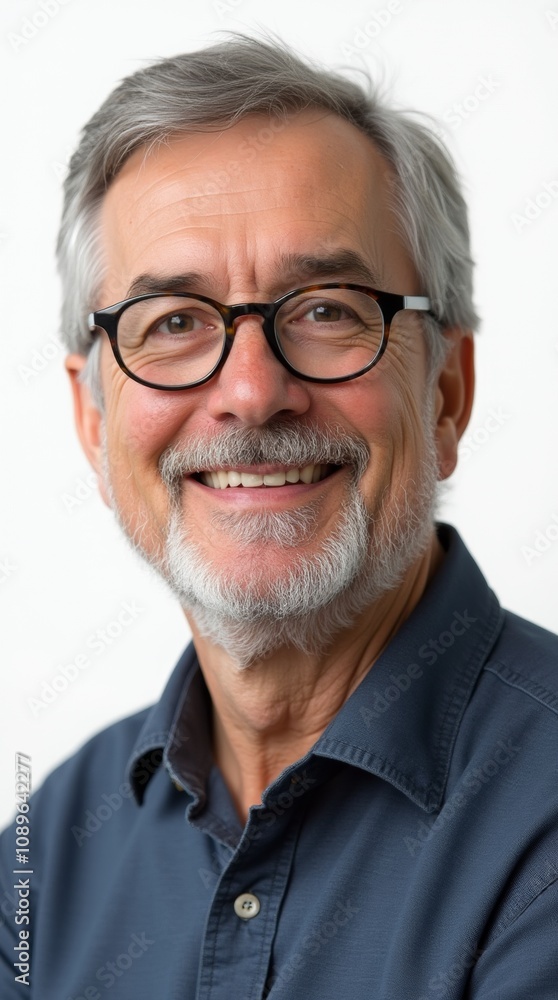 senior man with grey hair and glasses isolated on white