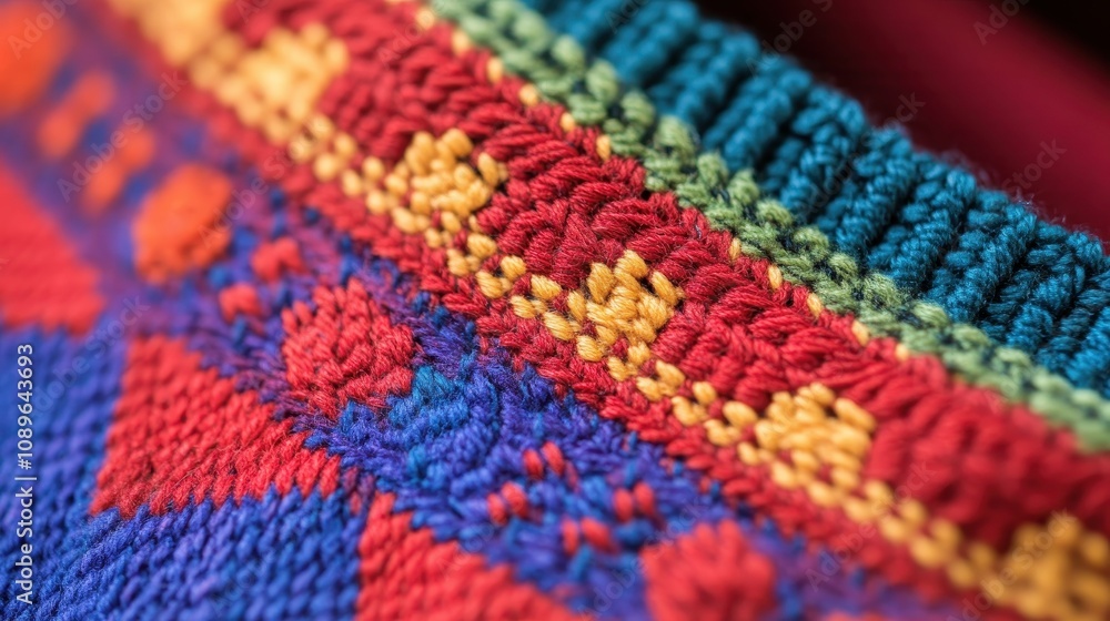 Close-up of a handwoven band showcasing vibrant designs and detailed craftsmanship Close-up of a handwoven band showcasing vibrant designs and detailed craftsmanship