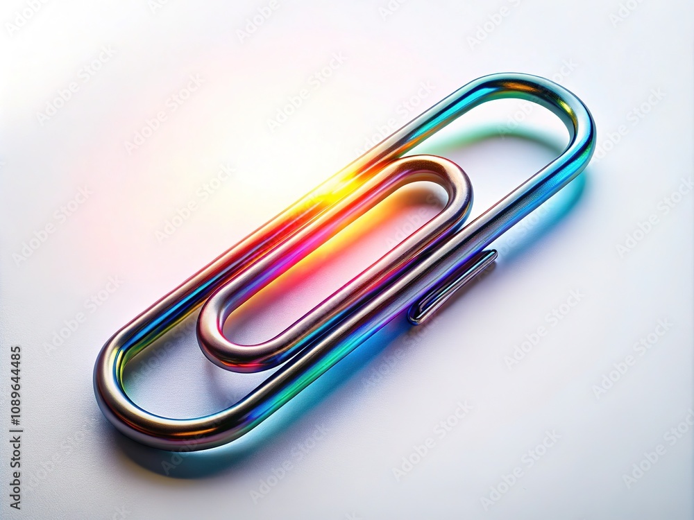 Silver paperclip, abstract double exposure, white backdrop. Silver paperclip, abstract double exposure, white backdrop.