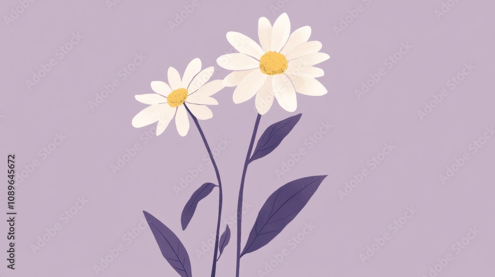 Fototapeta premium Simple but elegant daisy on a lavender background, generative ai