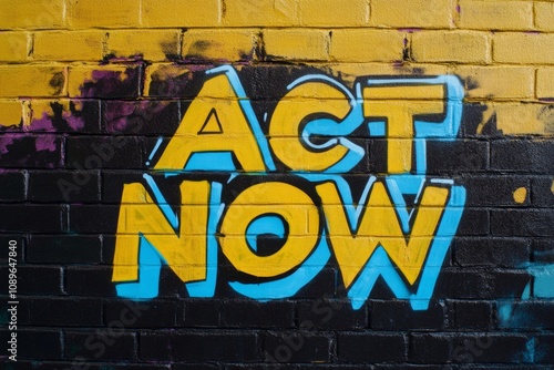 Vibrant Street Art Mural Encouraging Immediate Action in Urban Setting