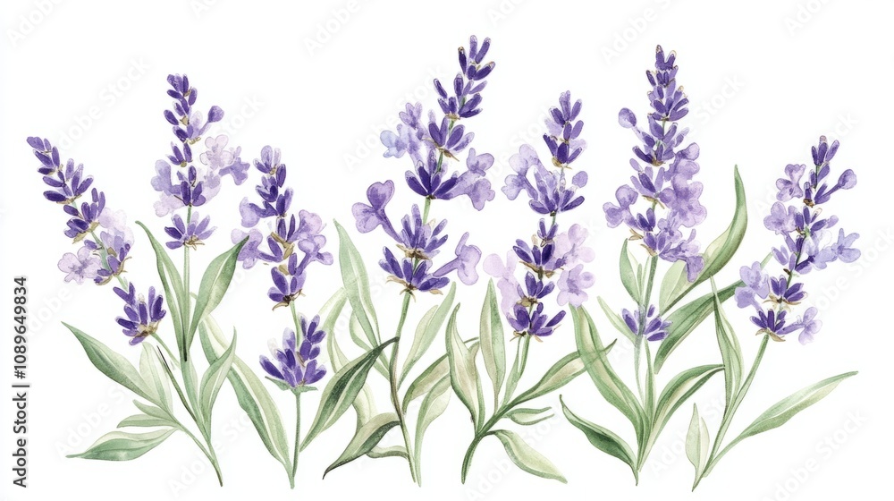 Naklejka premium Soft lavender flowers on a white background, generative ai