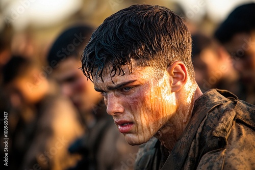 A young soldier's grit shines in a powerful moment of reflection. Generative AI