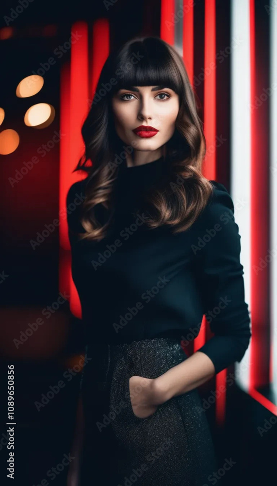 Beautiful woman with long dark hair and red lips. Beautiful woman with long dark hair and red lips.