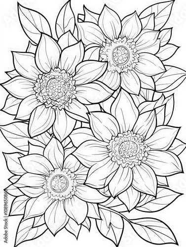 Wallpaper Mural Intricate floral coloring page blooming dahlias Torontodigital.ca