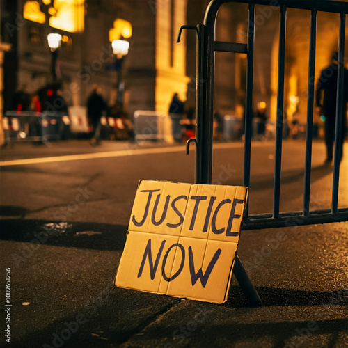 Justice Now Protest Sign in Urban Park-4