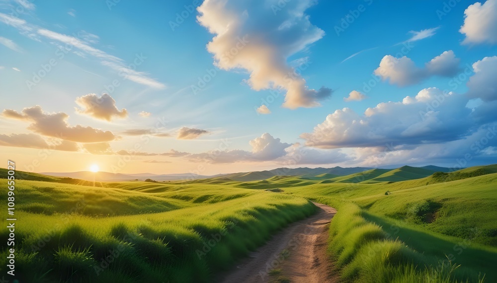 Fototapeta premium landscape with grass and clouds