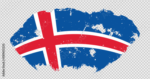 Iceland national flag with distressed stroke brush effect on isolated background