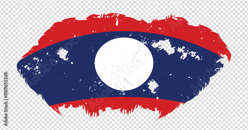 Laos national flag with distressed stroke brush effect on isolated background