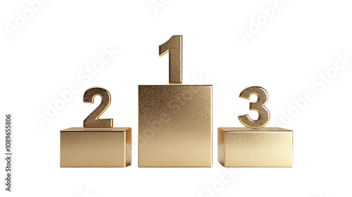 Golden winner podium, isolated on white. Transparent background.