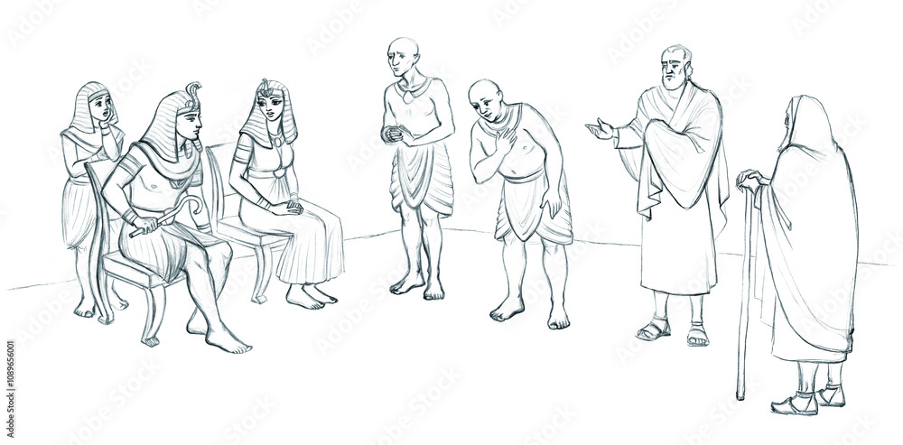 Obraz premium Moses and Aaron before Pharaoh. Pencil drawing