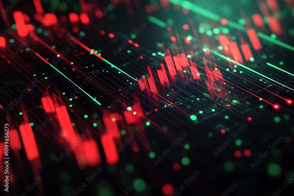 Abstract glowing red and green stock trends over a black background Abstract glowing red and green stock trends over a black background