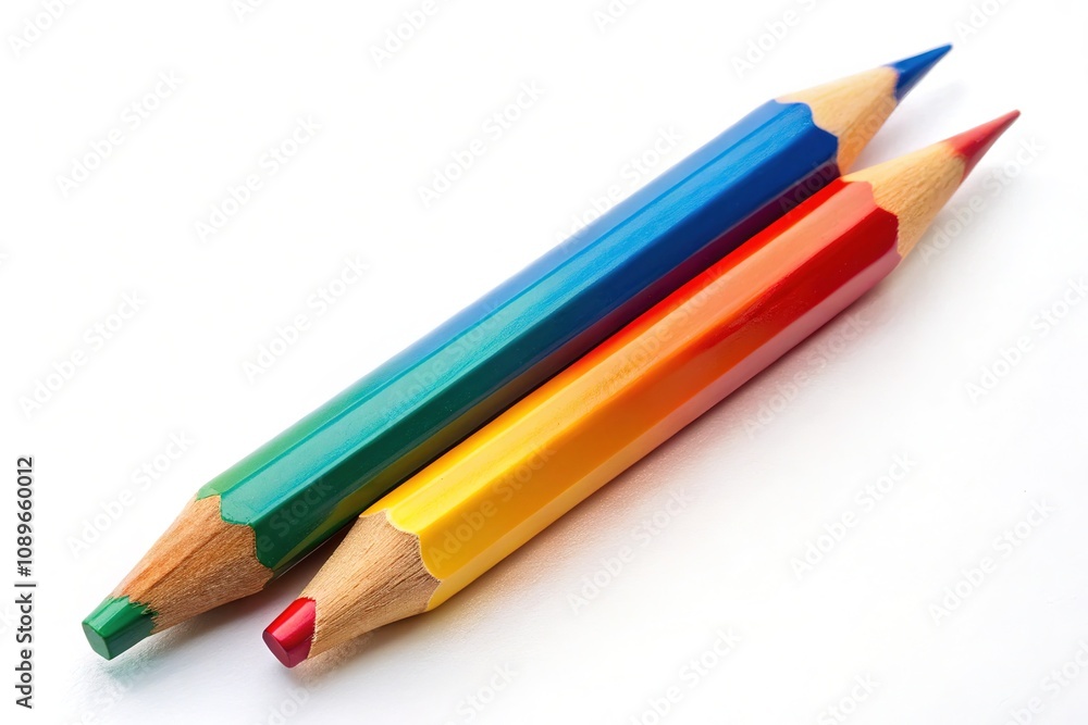 Two pencils, worlds apart in scale, showcasing the contrast between small and large. Two pencils, worlds apart in scale, showcasing the contrast between small and large.