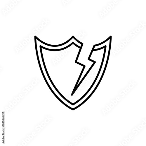 Broken shield thin line vector icon