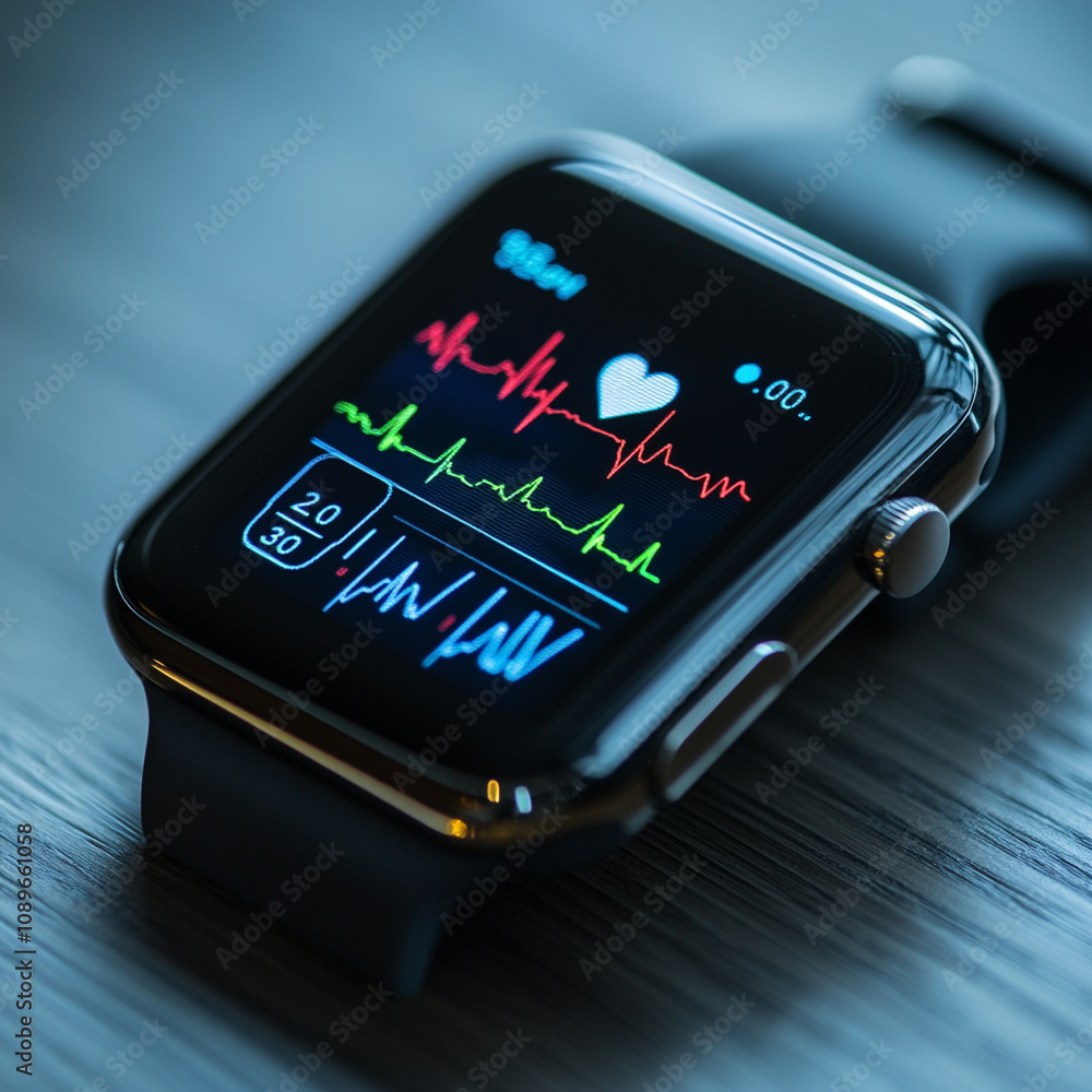 Detailed health tracking on a smartwatch displaying vital statistics Detailed health tracking on a smartwatch displaying vital statistics