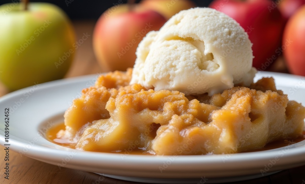 Delicious apple crumble with vanilla ice cream Delicious apple crumble with vanilla ice cream