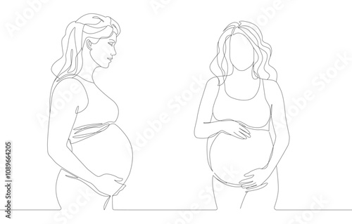 Line Art minimalist artistic handmade line drawing, pregnant woman, mother and child love, representation of pregnant woman in silhouette, Mother's Day and gender reveal party. vector art