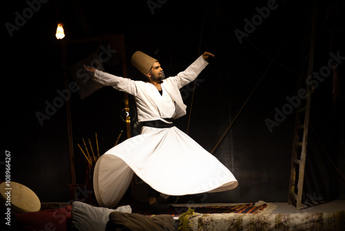 the image of a whirling Dervish in the darkness	