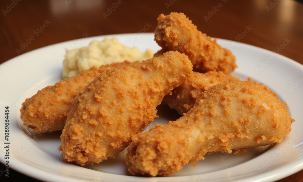 Delicious fried chicken drumsticks on plate Delicious fried chicken drumsticks on plate