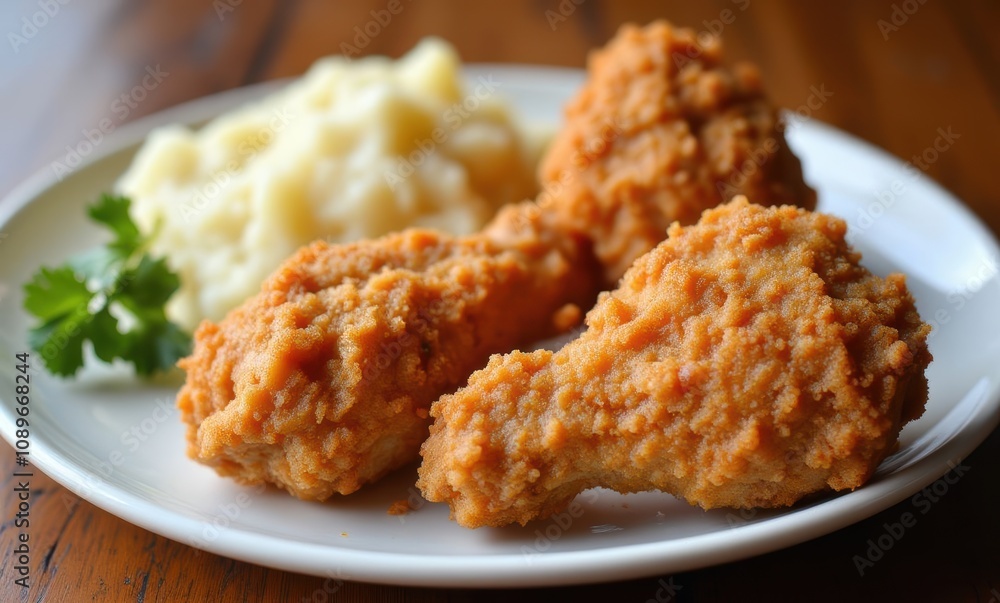 Delicious fried chicken with mashed potatoes Delicious fried chicken with mashed potatoes