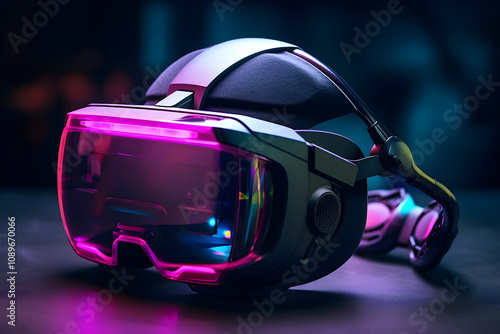 Futuristic virtual reality headset with neon lights and tech vibes