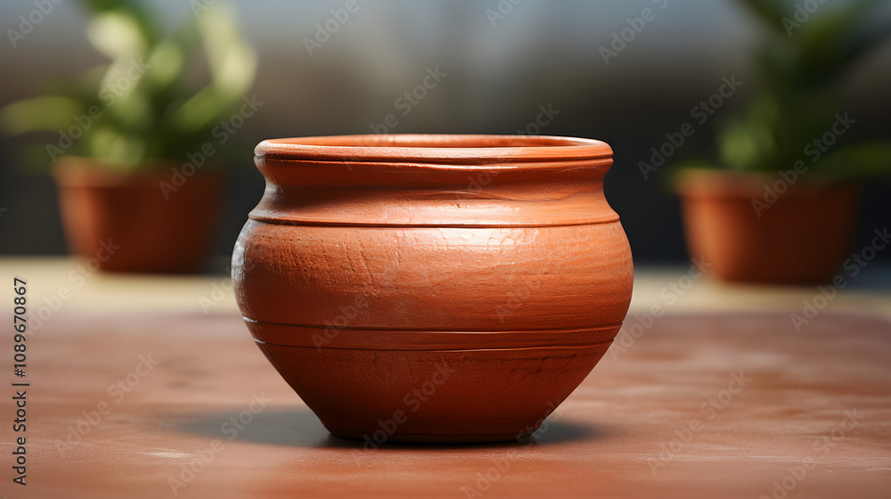 Traditional pottery vessel on wooden surface Traditional pottery vessel on wooden surface