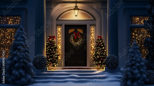 Christmas Front Door Digital Backdrop Photography, white, chirtsmas shimmery lights, gold, Composite, high resolution photography
 photo