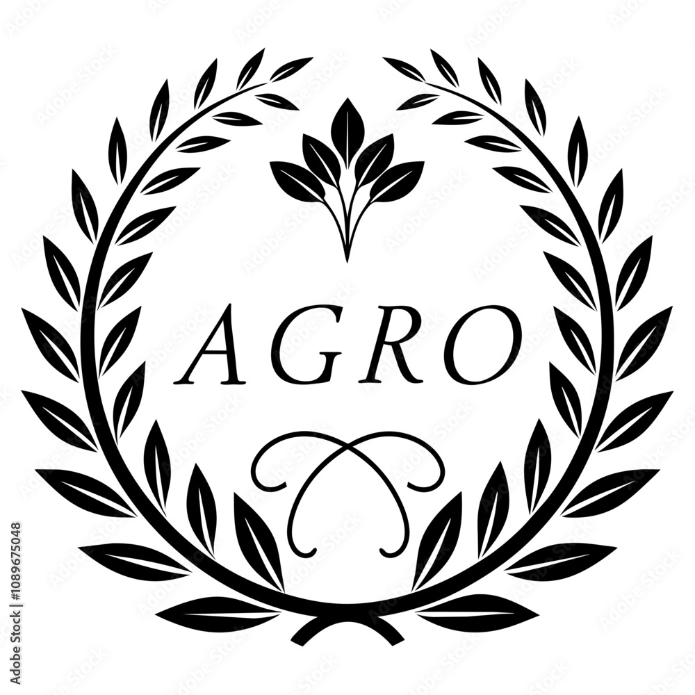 Obraz premium Baroque Style Gold 'Agro' Logo Ornamented with Laurel Wreath on White Background