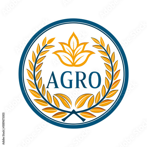 Baroque Style Gold 'Agro' Logo Ornamented with Laurel Wreath on White Background