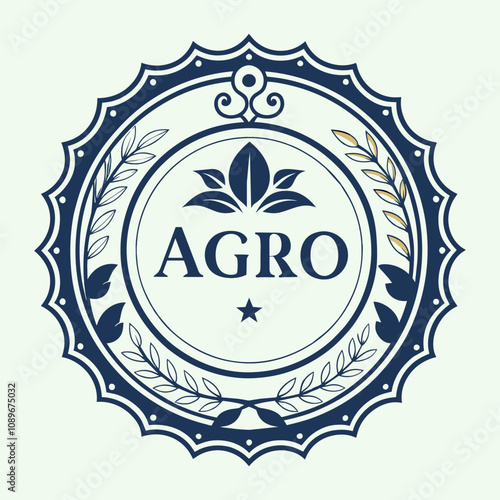 Baroque Style Gold 'Agro' Logo Ornamented with Laurel Wreath on White Background