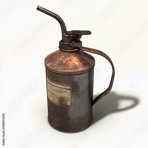 Rusted Vintage Oil Can with Long Spout Game Art Concept Isolated on White Background