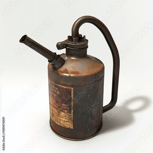 Old Metal Oil Dispenser with Long Spout Game Art Concept Isolated on White Background