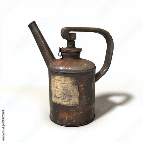 Rusty Oil Can with Engraved Label Game Art Concept Isolated on White Background