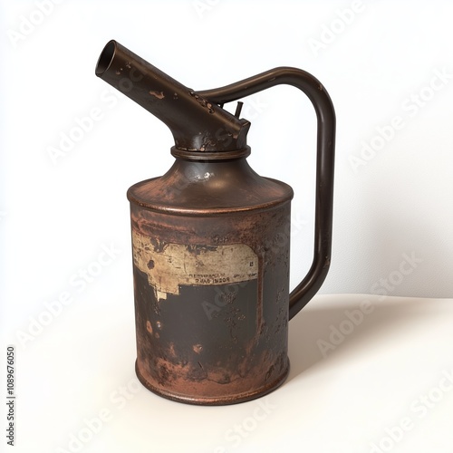 Aged Metal Oil Can with Handle Game Art Concept Isolated on White Background
