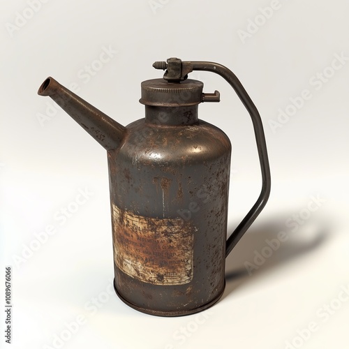 Antique Oil Can with Wide Spout Game Art Concept Isolated on White Background