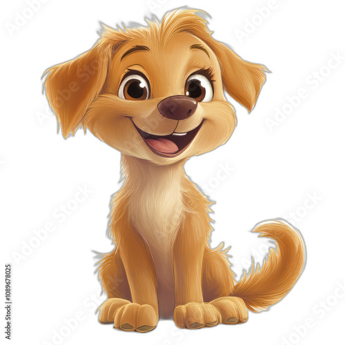 Cute animated dog character with happy expression, fluffy fur, and playful demeanor. Ideal for children content and pet related themes