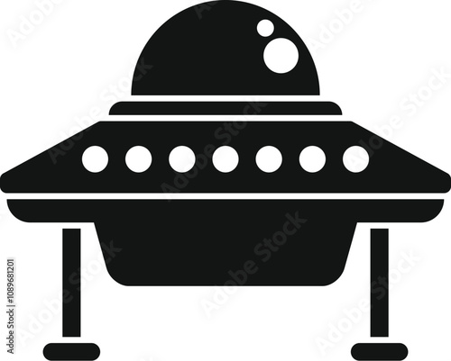 Black and white icon of a ufo spaceship landing, representing alien invasion and extraterrestrial life