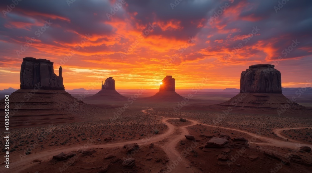 Dramatic sunset over desert landscape Dramatic sunset over desert landscape