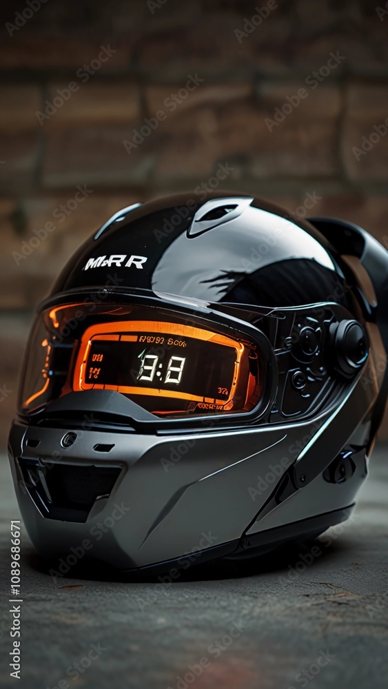 Fototapeta premium Futuristic Helmet with Dynamic HUD Overlays - Innovative Tech Visualization: .Digital Artwork series 01 
