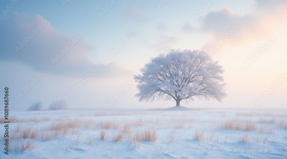Lonely winter tree in snowy landscape Lonely winter tree in snowy landscape