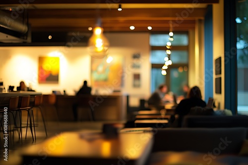 Blurred interior of a shared co-working space with a focus on productivity photo