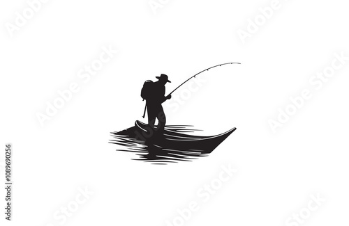 Fishing silhouette vector outline art illustration logo design