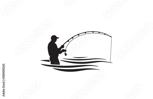 Fishing silhouette vector outline art illustration logo design