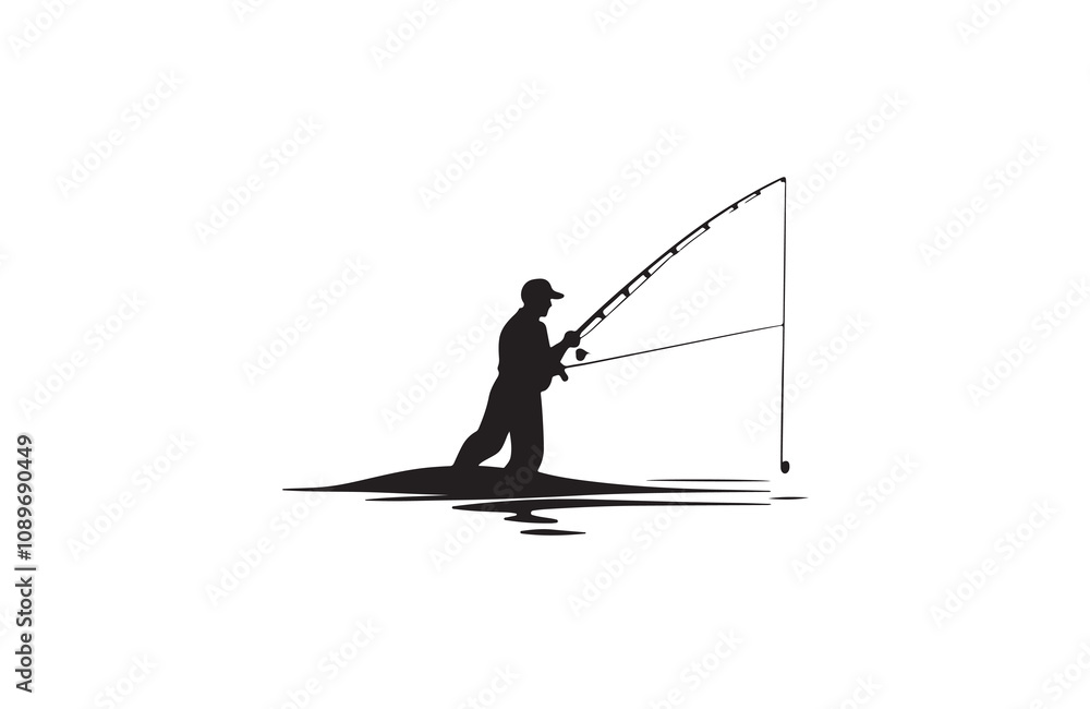 Fototapeta premium Fishing silhouette vector outline art illustration logo design