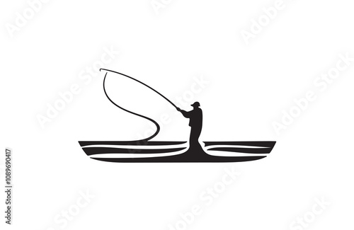 Fishing silhouette vector outline art illustration logo design