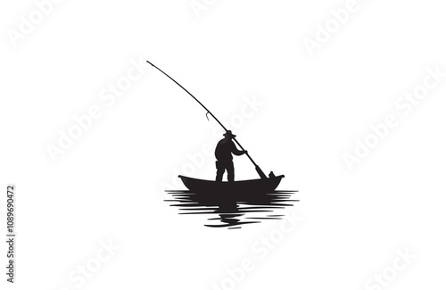 Fishing silhouette vector outline art illustration logo design