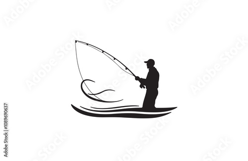 Fishing silhouette vector outline art illustration logo design