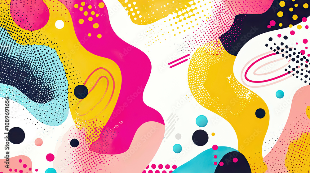 Playful abstract design with irregular shapes and bright, contrasting colors, creating a dynamic and lively composition Playful abstract design with irregular shapes and bright, contrasting colors, creating a dynamic and lively composition